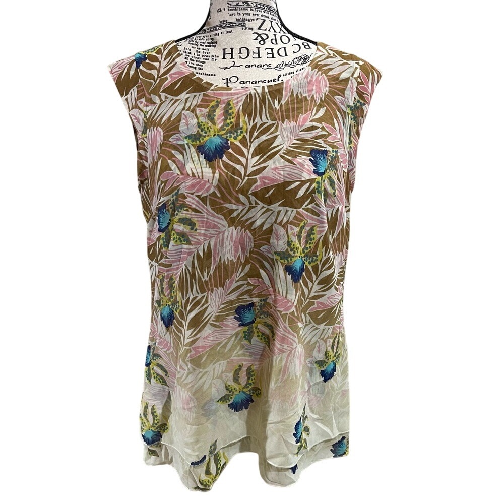 CAbi Floral Sleeveless Blouse - Brown and Pink